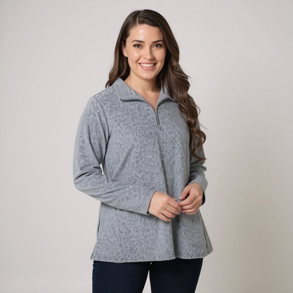 Susan Graver Jacquard Knit Half Zip Sweatshirt w/ Pockets NWOT